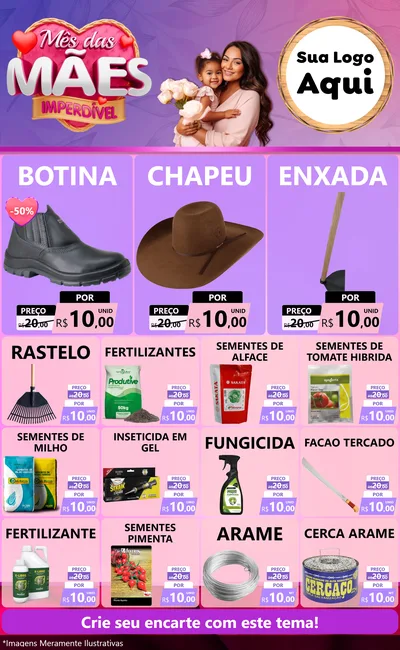 Modelo de Encarte para Encarte Grande com o tema Mês das Mães Imperdível para Agropecuária