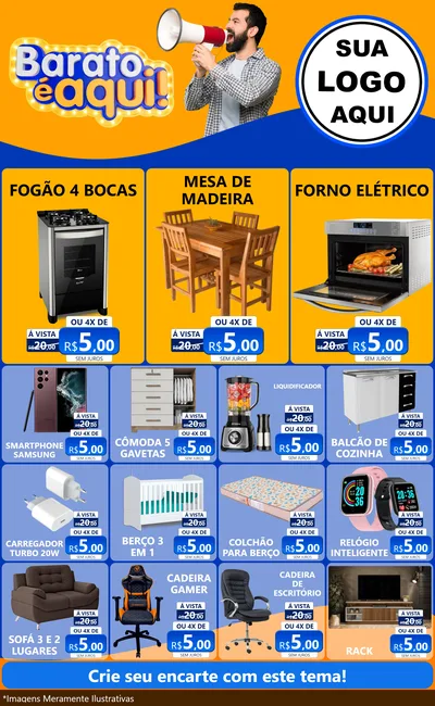 Modelo de Encarte para Encarte Grande com o tema Barato é aqui para Móveis e Eletro