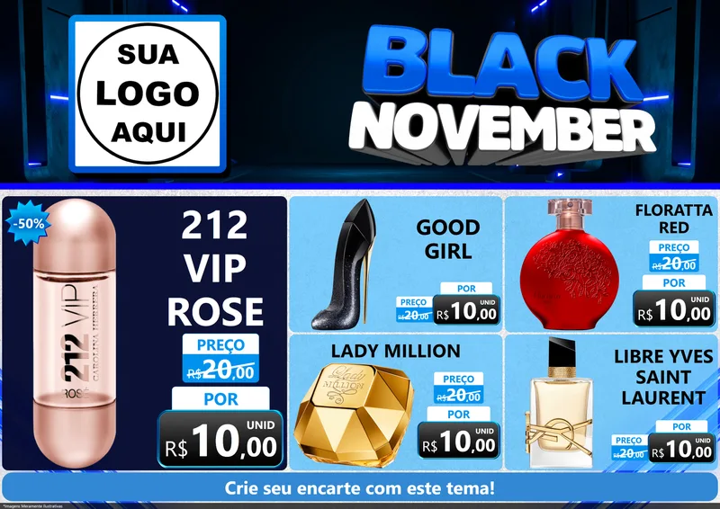 Modelo de Encarte para Encarte A4 Horizontal com o tema Black November para Perfumes