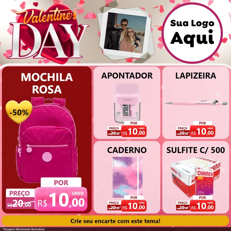 Modelo de Rede Social para Feed Facebook com o tema Valentine's Day para Papelaria