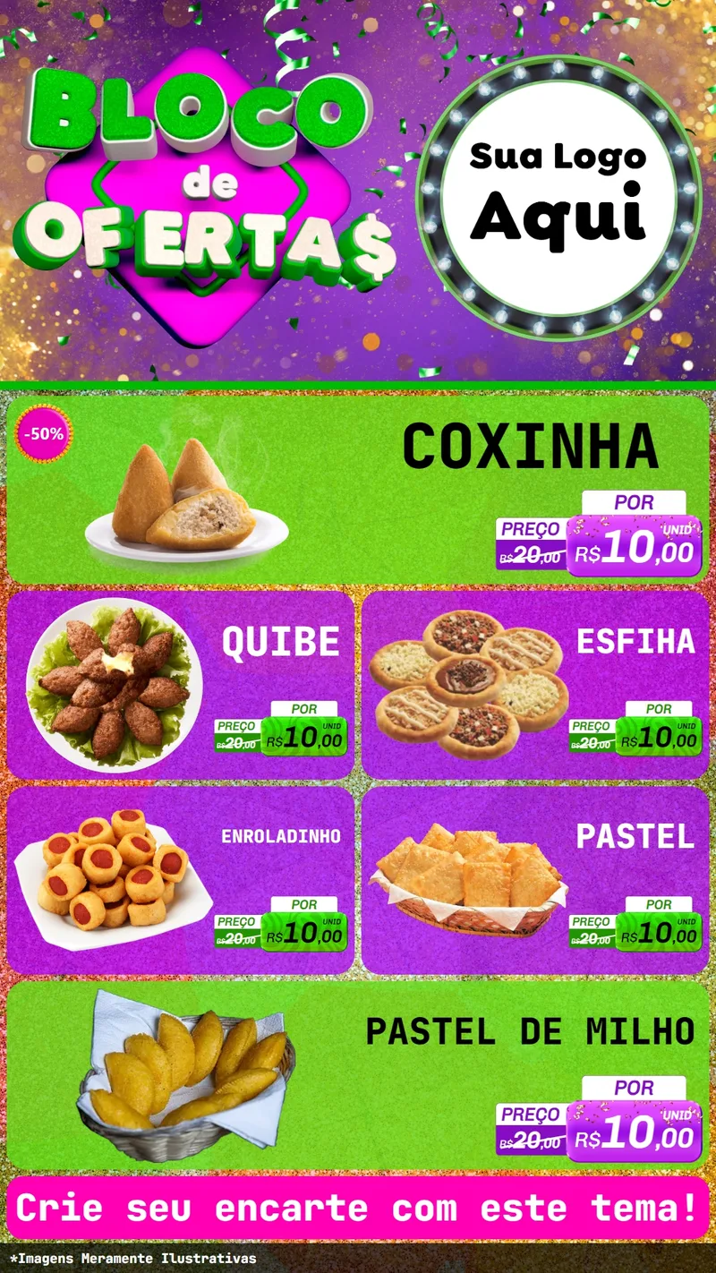 Modelo de TV para TV Vertical com o tema Bloco de Ofertas para Salgadaria