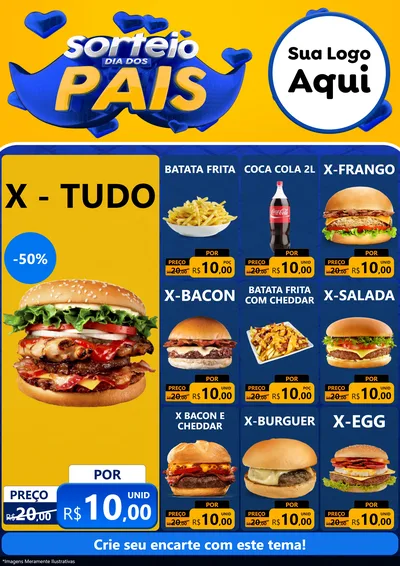 Modelo de Encarte para Encarte A4 Vertical com o tema Sorteio Dia dos Pais para Hamburgueria