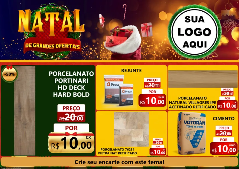 Modelo de Encarte para Encarte A4 Horizontal com o tema Natal de Grandes Ofertas para Pisos e revestimentos