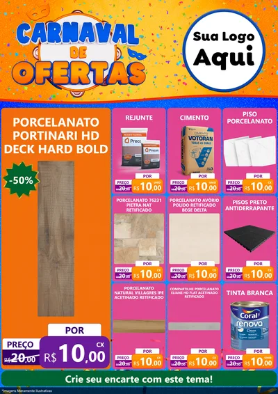 Modelo de Encarte para Encarte A4 Vertical com o tema Carnaval de Ofertas para Pisos e revestimentos