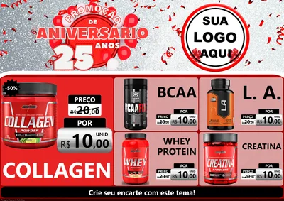 Modelo de Encarte para Encarte A4 Horizontal com o tema Promoção de Aniversário - 25Anos para Suplementos alimentares
