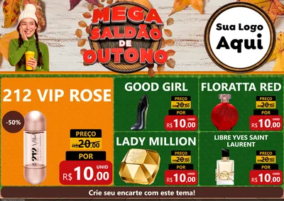 Modelo de Encarte para Encarte A4 Horizontal com o tema Mega Saldão de Outono para Perfumes