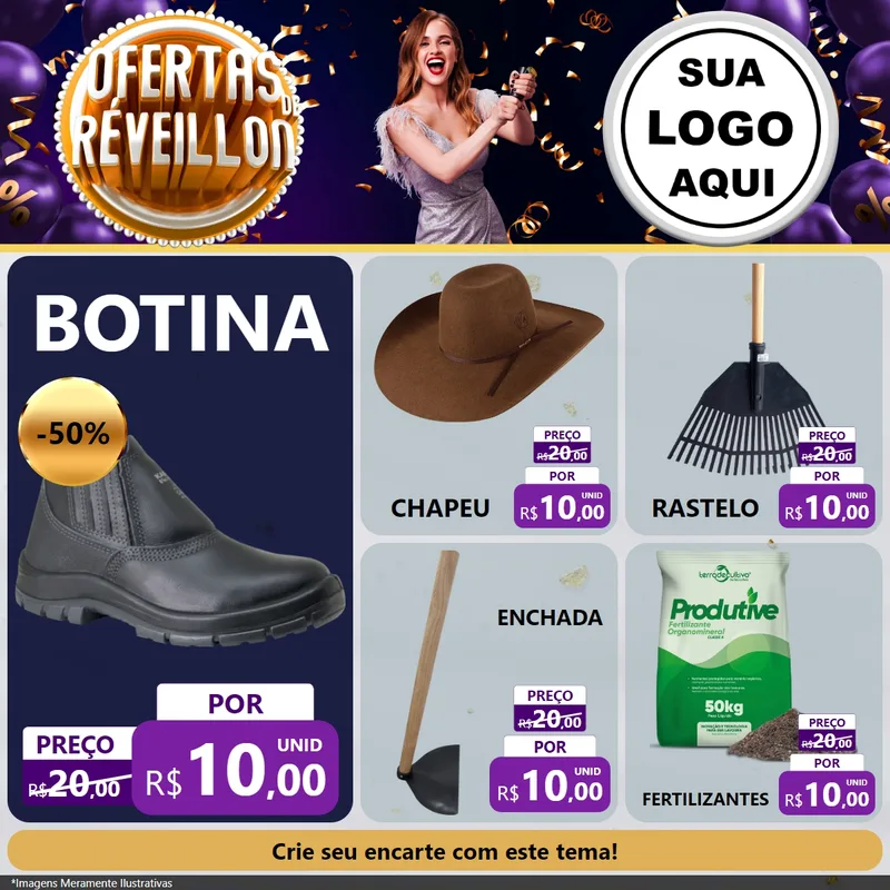 Modelo de Rede Social para Feed Facebook com o tema Ofertas de Réveillon para Agropecuária