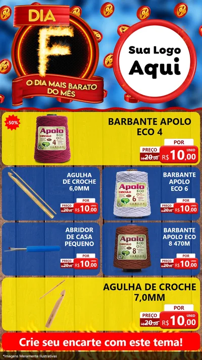 Modelo de TV para TV Vertical com o tema Dia F - O Dia Mais Barato Do Mês para Armarinho e Aviamentos