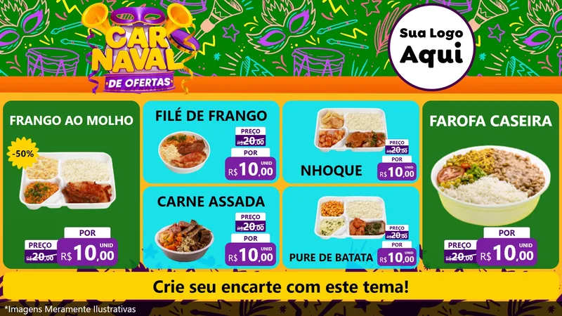 Modelo de TV para TV Horizontal com o tema Carnaval de Ofertas para Restaurante