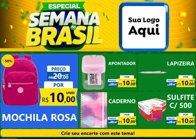 Modelo de Encarte para Encarte A4 Horizontal com o tema Especial Semana do Brasil para Papelaria