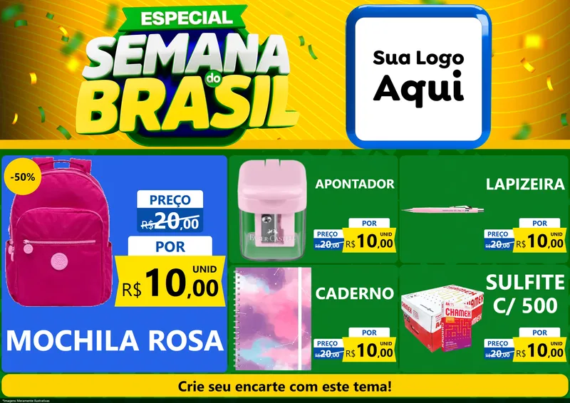 Modelo de Encarte para Encarte A4 Horizontal com o tema Especial Semana do Brasil para Papelaria