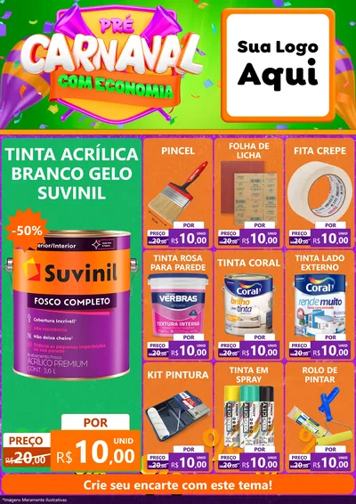 Modelo de Encarte para Encarte A4 Vertical com o tema Pré-Carnaval Com Economia para Tintas e Ferramentas
