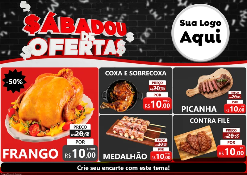 Modelo de Encarte para Encarte A4 Horizontal com o tema Sabadou de Ofertas para Assados