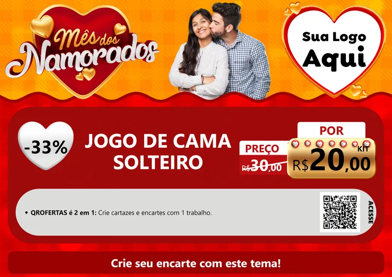 Modelo de Cartaz para Cartaz A4 Horizontal com o tema Mês dos Namorados para Cama, Mesa e Banho