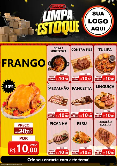 Modelo de Encarte para Encarte A4 Vertical com o tema Operação Limpa Estoque para Assados