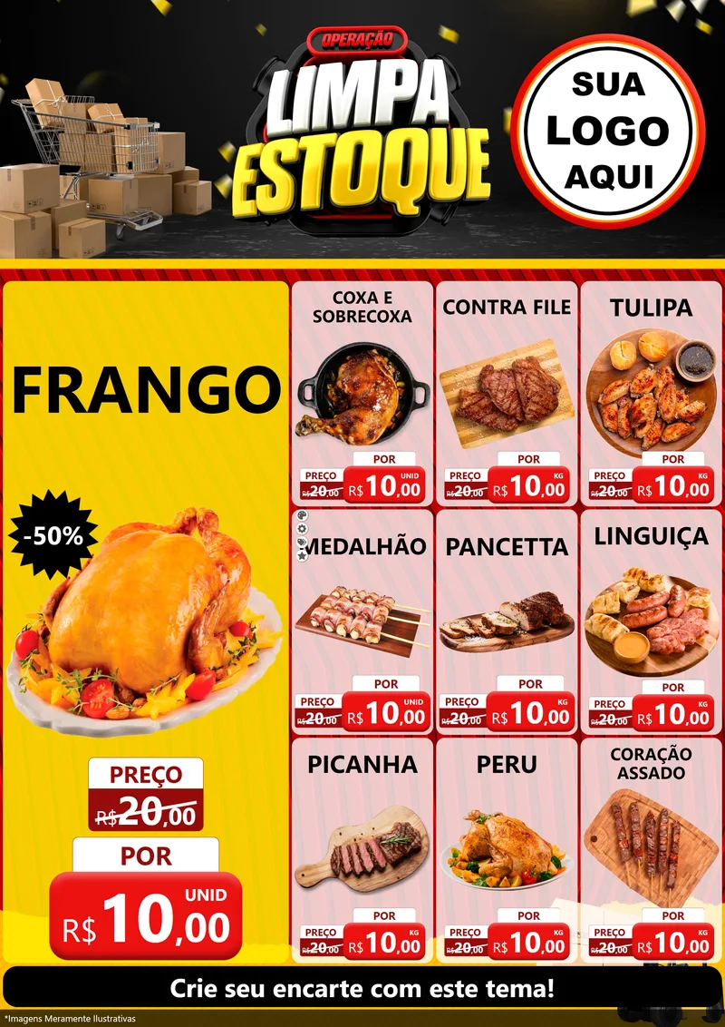 Modelo de Encarte para Encarte A4 Vertical com o tema Operação Limpa Estoque para Assados