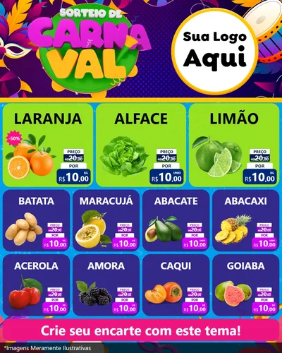 Modelo de Rede Social para Feed Instagram com o tema Sorteio de Carnaval para Hortifrúti