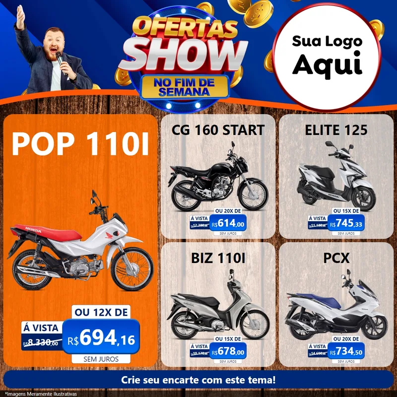 Modelo de Rede Social para Feed Facebook com o tema Ofertas Show No Fim De Semana para Concessionaria de Motos