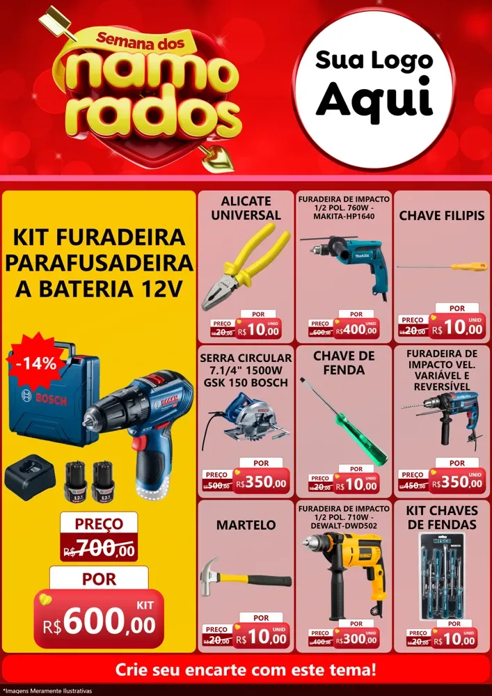 Modelo de Encarte para Encarte A4 Vertical com o tema Semana dos namorados para Maquinas e Ferramentas