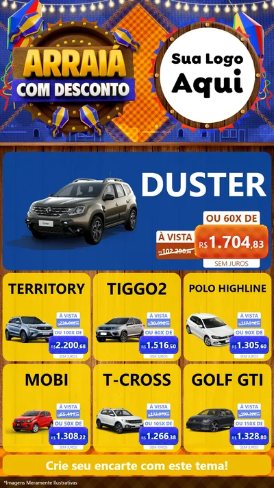 Modelo de Rede Social para Stories com o tema Arraiá Com Desconto para Concessionaria de Carros