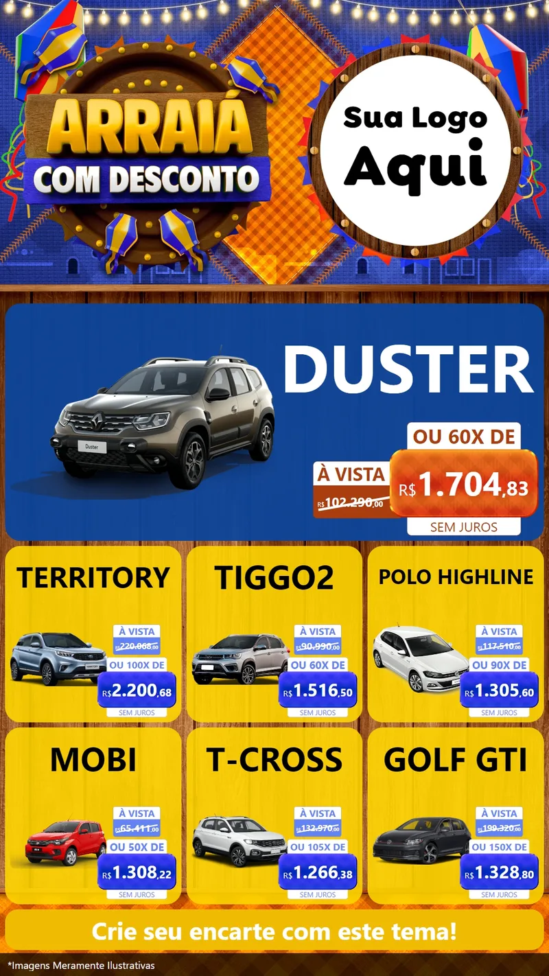 Modelo de Rede Social para Stories com o tema Arraiá Com Desconto para Concessionaria de Carros