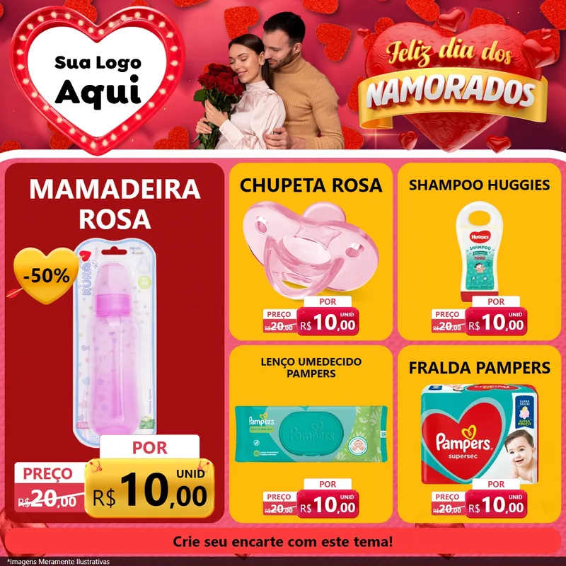 Modelo de Rede Social para Feed Facebook com o tema Feliz Dia Dos Namorados para Bebês