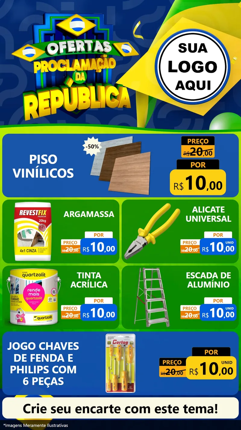 Modelo de TV para TV Vertical com o tema Ofertas Proclamação da República para Material para Construção