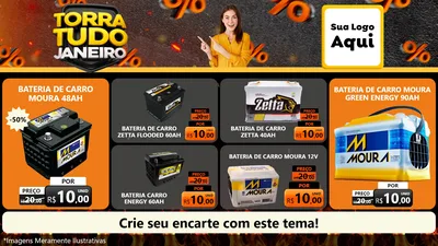 Modelo de TV para TV Horizontal com o tema Torra Tudo Janeiro para Baterias Elétricas