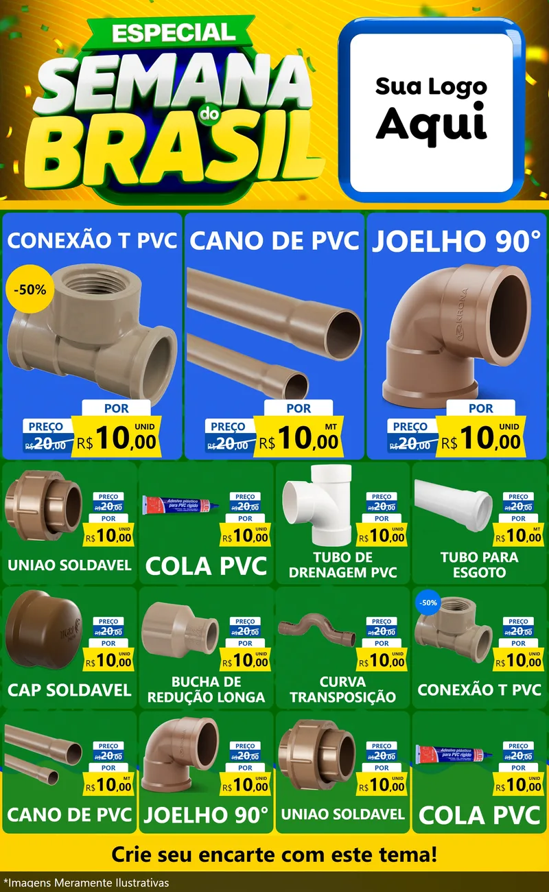 Modelo de Encarte para Encarte Grande com o tema Especial Semana do Brasil para Tubos e conexões