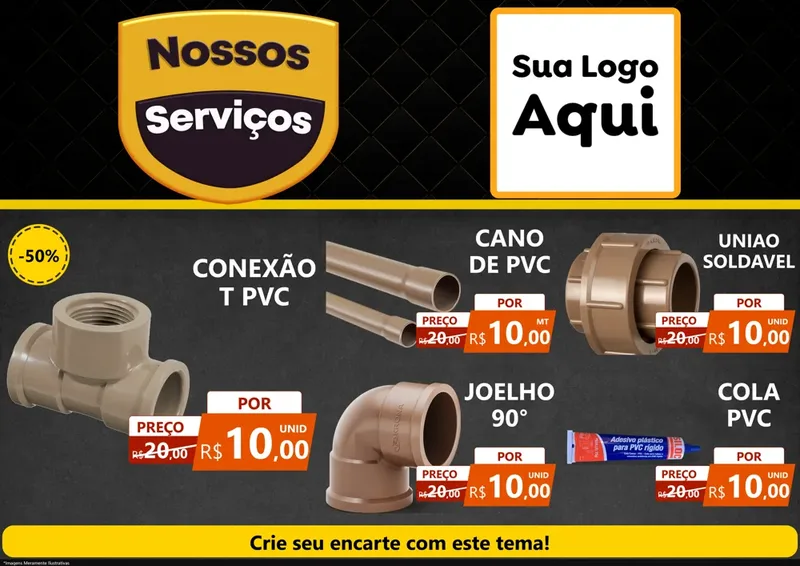Modelo de Encarte para Encarte A4 Horizontal com o tema Nossos Serviços para Tubos e conexões