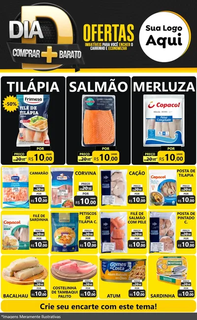 Modelo de Encarte para Encarte Grande com o tema Dia D Mais Economia para Peixaria