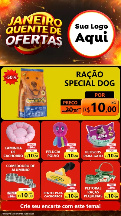 Modelo de Rede Social para Stories com o tema Janeiro Quente de Ofertas para Pet Shop