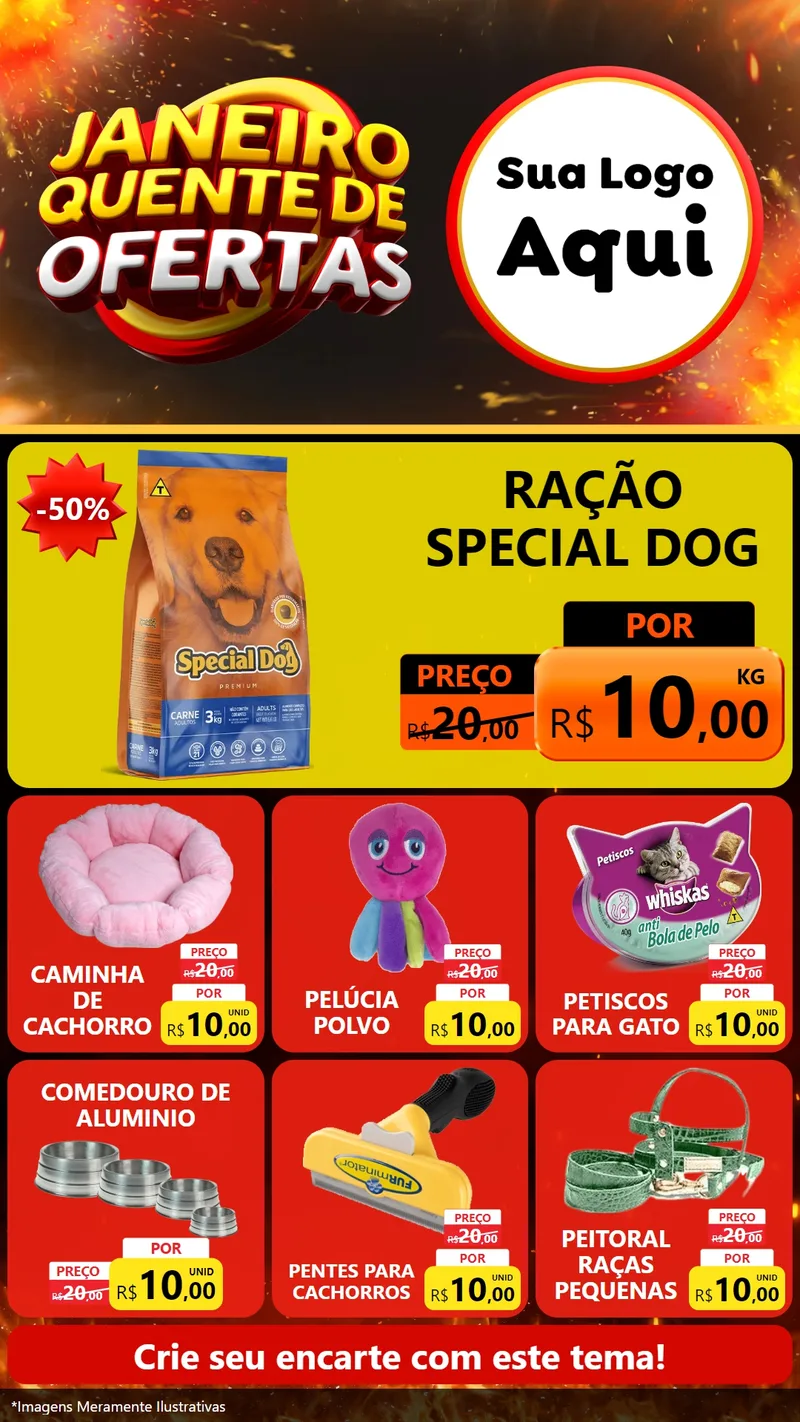 Modelo de Rede Social para Stories com o tema Janeiro Quente de Ofertas para Pet Shop