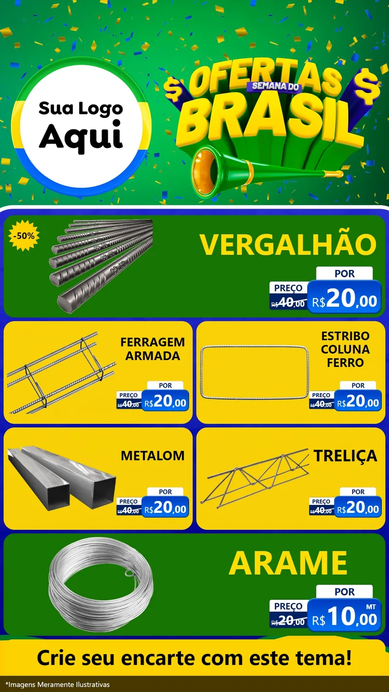 Modelo de TV para TV Vertical com o tema Ofertas Semana do Brasil para Ferragens