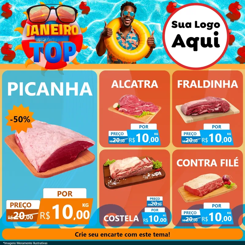 Modelo de Rede Social para Feed Facebook com o tema Janeiro Top para Açougue