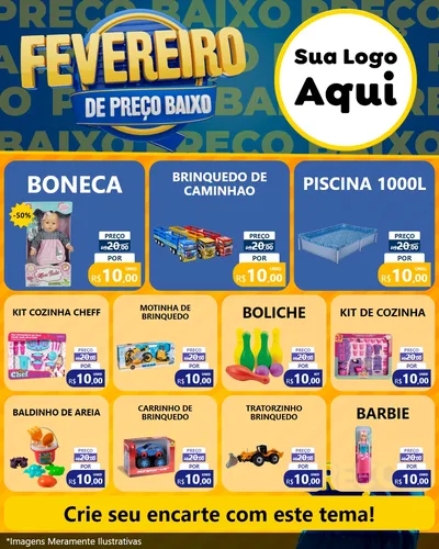 Modelo de Rede Social para Feed Instagram com o tema Fevereiro de Preço Baixo para Brinquedos