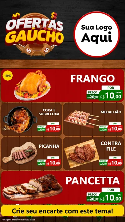Modelo de TV para TV Vertical com o tema Ofertas Dia do Gaúcho para Assados