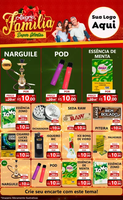 Modelo de Encarte para Encarte Grande com o tema Alegria em Família Super Ofertas - Natal para Tabacaria