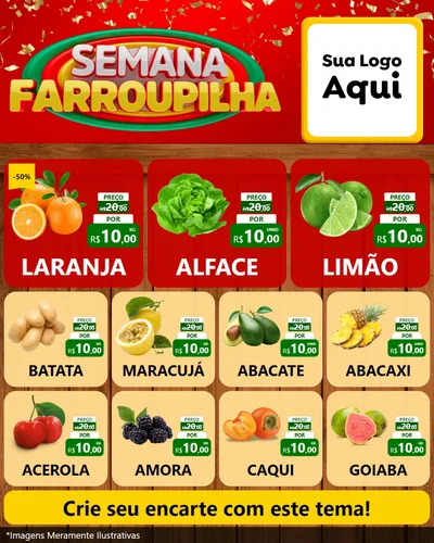 Modelo de Rede Social para Feed Instagram com o tema Semana Farroupilha para Hortifrúti