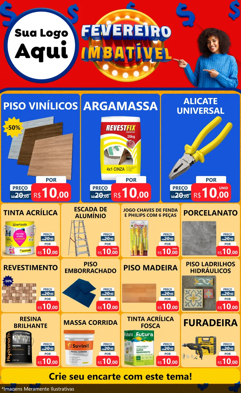 Modelo de Encarte para Encarte Grande com o tema Fevereiro Imbatível para Material para Construção