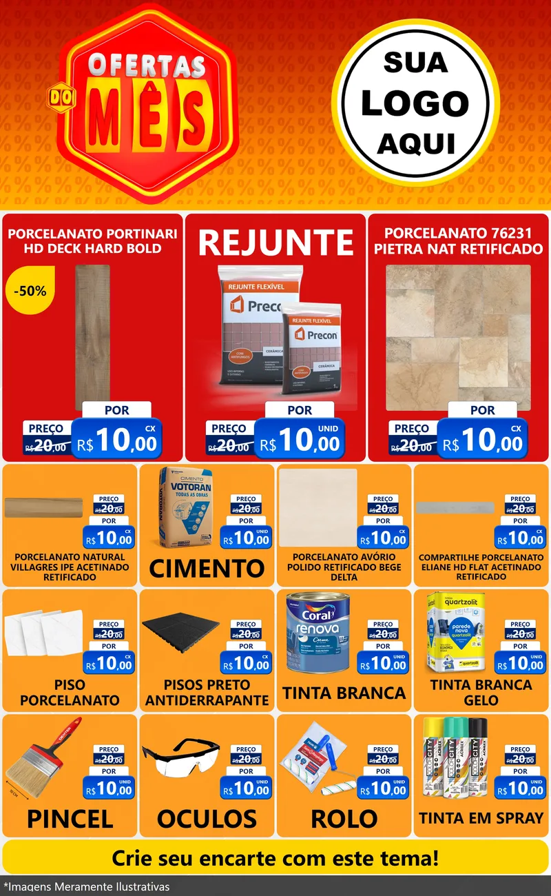 Modelo de Encarte para Encarte Grande com o tema Ofertas do Mês para Pisos e revestimentos