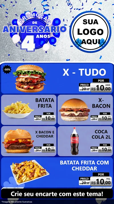 Modelo de TV para TV Vertical com o tema Promoção de Aniversário - 4 Anos para Hamburgueria