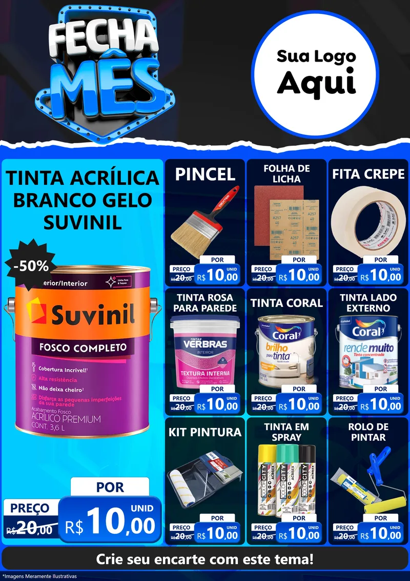 Modelo de Encarte para Encarte A4 Vertical com o tema Fecha Mês para Tintas e Ferramentas