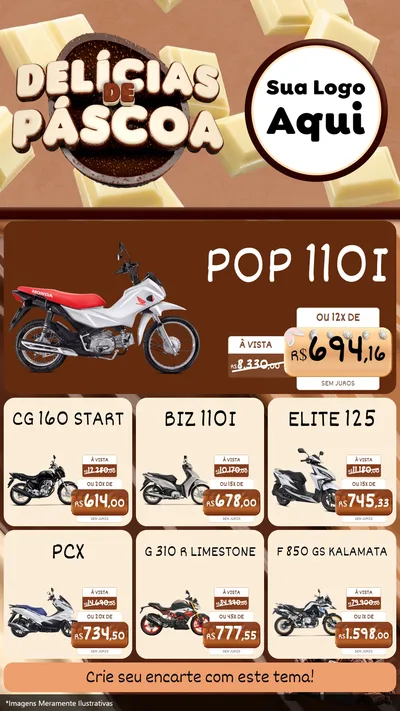 Modelo de Rede Social para Stories com o tema Delícias de Páscoa para Concessionaria de Motos