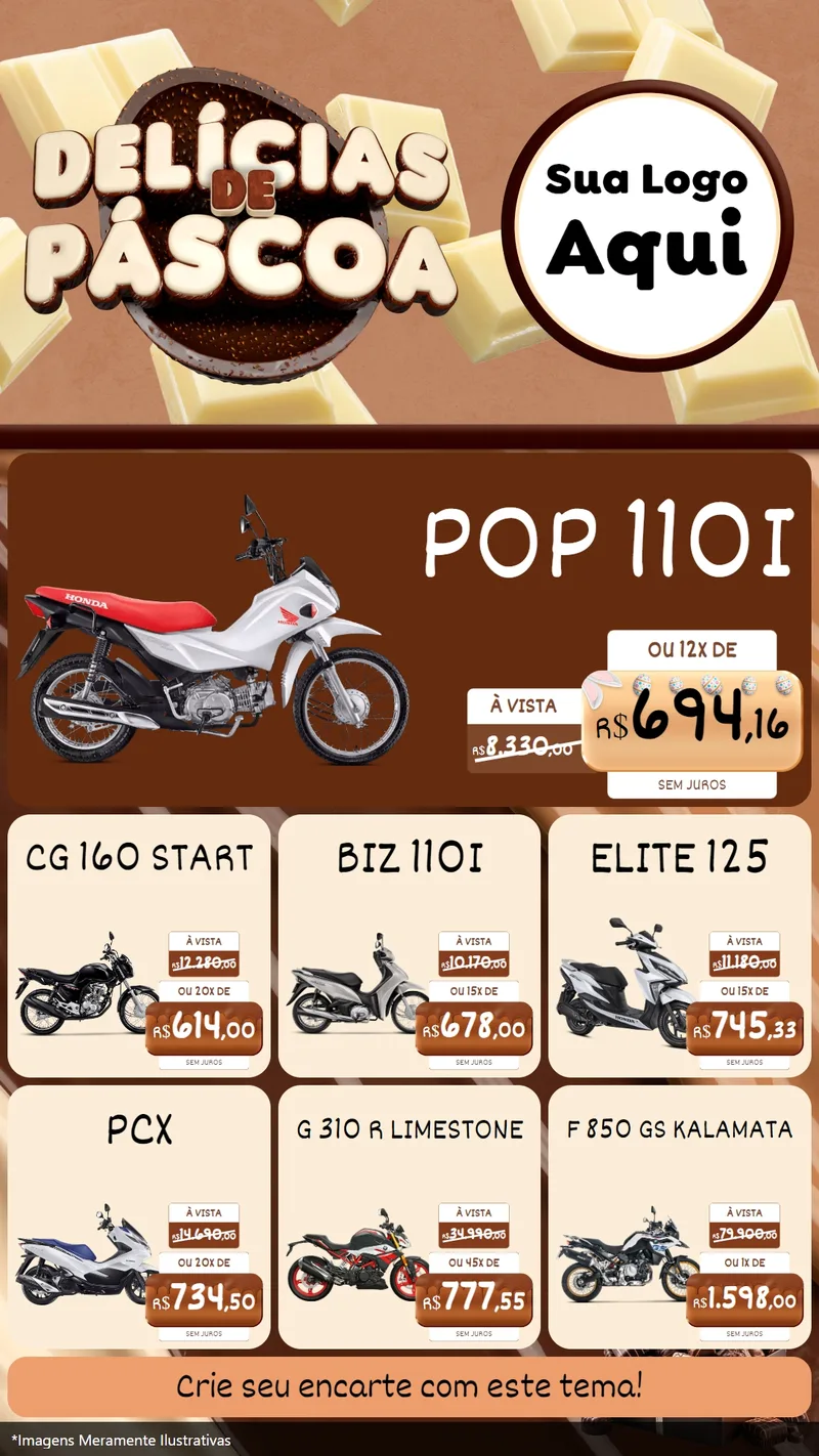 Modelo de Rede Social para Stories com o tema Delícias de Páscoa para Concessionaria de Motos