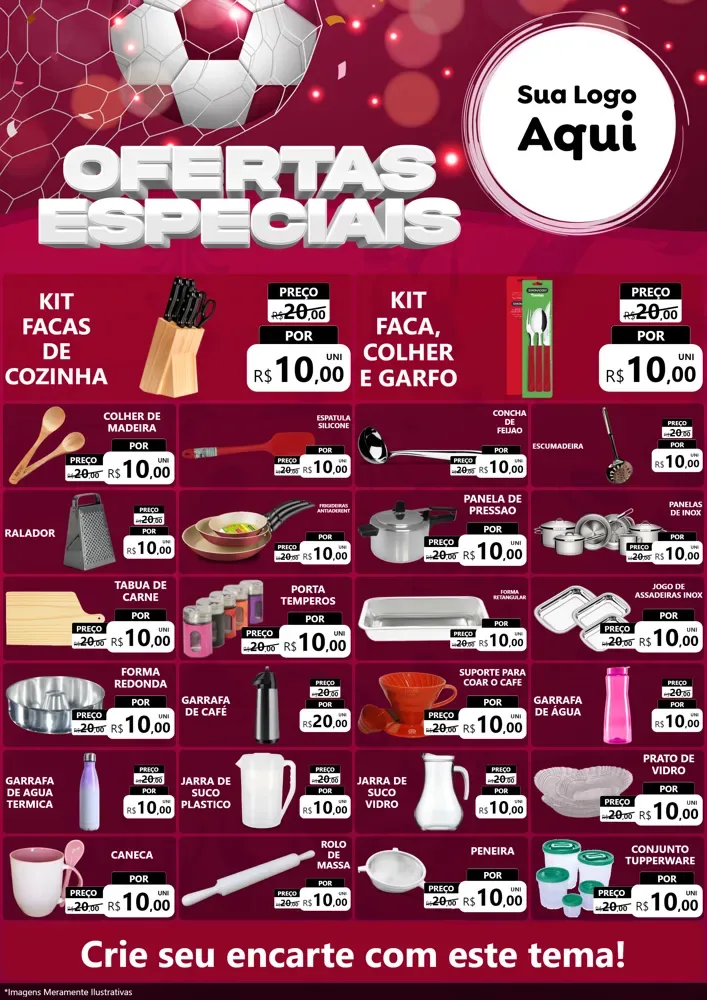 Modelo de Encarte para Encarte A4 Vertical com o tema Ofertas Especiais - Futebol para Utilidades Domésticas