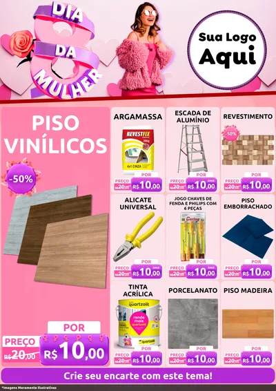 Modelo de Encarte para Encarte A4 Vertical com o tema Dia da Mulher para Material para Construção