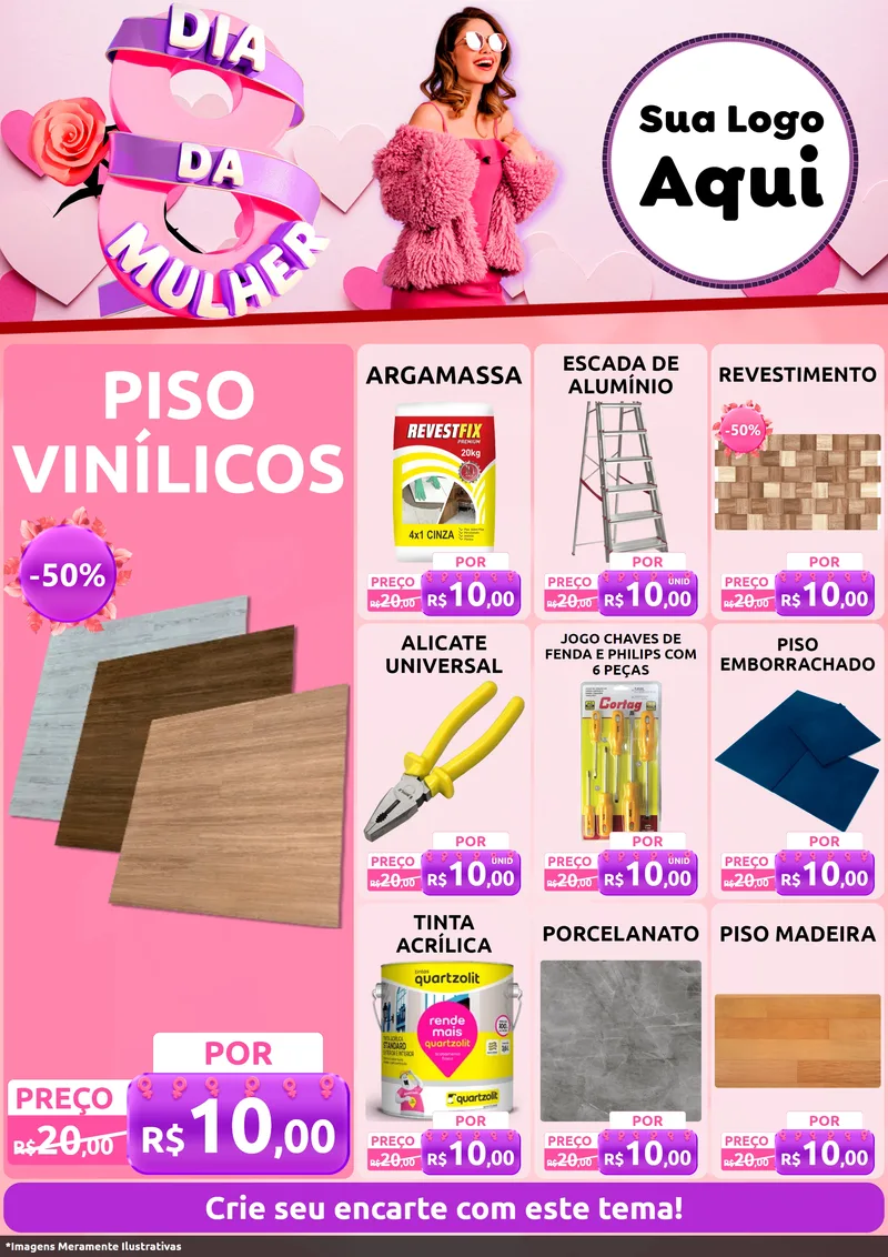 Modelo de Encarte para Encarte A4 Vertical com o tema Dia da Mulher para Material para Construção