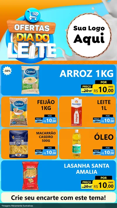 Modelo de TV para TV Vertical com o tema Ofertas Dia do Leite para Supermercado