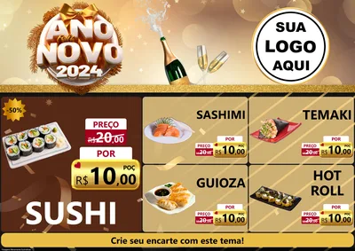 Modelo de Encarte para Encarte A4 Horizontal com o tema Feliz Ano Novo 2027 para Comida japonesa